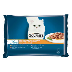 PURINA GOURMET Konservi kaķiem Jērs ar tunci un Pīle ar tītaru 4x85 340g