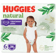 HUGGIES Sauskelnės-kelnaitės HUGGIES NATURAL PANTS 6 (15+ kg) 26pcs