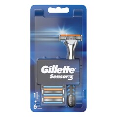 GILLETTE Vyriškas sisteminis skustuvas GILLETTE SENSOR3 5 galvutės 1pcs