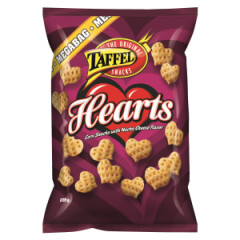 TAFFEL Taffel Hearts nacho cheese-flavoured heart-shaped corn snacks 235g