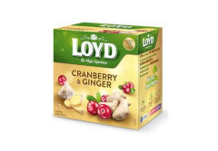 LOYD Augļu tēja maisiņos piramīdas Dzērveņu un Ingveru 20x2 34g