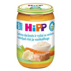 HIPP Ekologiška tyrelė švelnio daržovės ir ryžiai su veršiena nuo 8 mėn. 220g