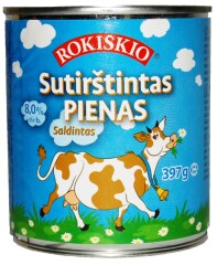 ROKISKIO Saldintas sutirštintas pienas 8% rieb.,Rokiškio 397g 0,397kg