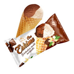 ONU ESKIMO ONU ESKIMO Chocolate and vanilla flavoured cream ice cream in waffle cone 200ml/102g 0,102kg