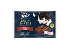 FELIX Kačių èdalas FELIX TASTY SHREDS su jvairia mėsa, 4 x 80 g 320g