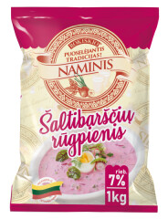 ROKIŠKIO NAMINIS Šaltibarščių rūgpienis ROKIŠKIO NAMINIS 7% rieb. 1 kg. Plėvelė 1000g