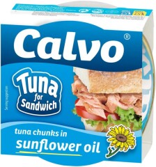 CALVO Tunča gabaliņi saulespuķu eļļā 142g