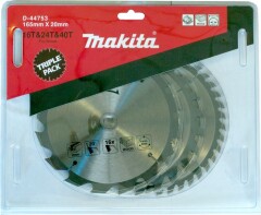 MAKITA Medžio pjovimo diskai MAKITA, 165 x 20 mm, 16/24/40 dantų, 3 vnt. 1pcs