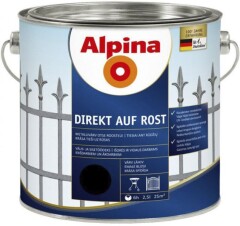ALPINA Metalo dažai ALPINA DIREKT AUF ROST, juodos sp., 2,5 l 2,5l