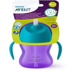PHILIPS AVENT Krūzīte ar salmiņu 200 ml 9m lillā 1pcs