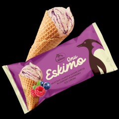 ONU ESKIMO Cream ice cream with blueberry-raspberry filling in waffle cone 0,084kg