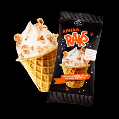 RAKS RAKS AHHAA Ice cream with popcorn pieces in waffle cup 140ml/74g 0,074kg