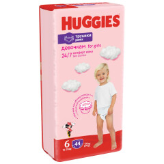 HUGGIES Sauskelnės-kelnaitės HUGGIES PANTS 6 mergaitėms (15-25 kg) 44pcs