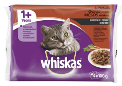 WHISKAS Konservuotas kačių ėdalas WHISKAS Delicious, su mėsa, 4 x 100 g 400g