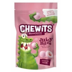 CHEWITS JUICY BITES STRAWBERRY VEGAN 165G Košļājamās konfektes Strawberry 1g