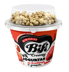 ROKIŠKIO BIFI CREAMY Jogurtas ROKIŠKIO Bifi Creamy su braškėmis ir granola 6% rieb., 200 g 200g