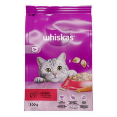 WHISKAS Sausa barība pieaugušiem kaķiem ar liellopu gaļu 300g