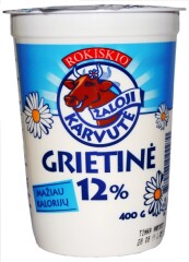 ROKIŠKIO ŽALOJI KARVUTĖ Grietinė ŽALOJI KARVUTĖ 12% 400g, indelis 400g