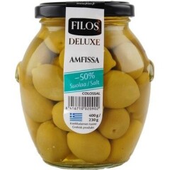 FILOS DELUXE Kreeka vähesoolased rohelised oliivid 400g