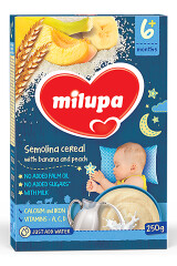 MILUPA Manų košė MILUPA su bananais ir persikais (nuo 6 mėn.) 250g